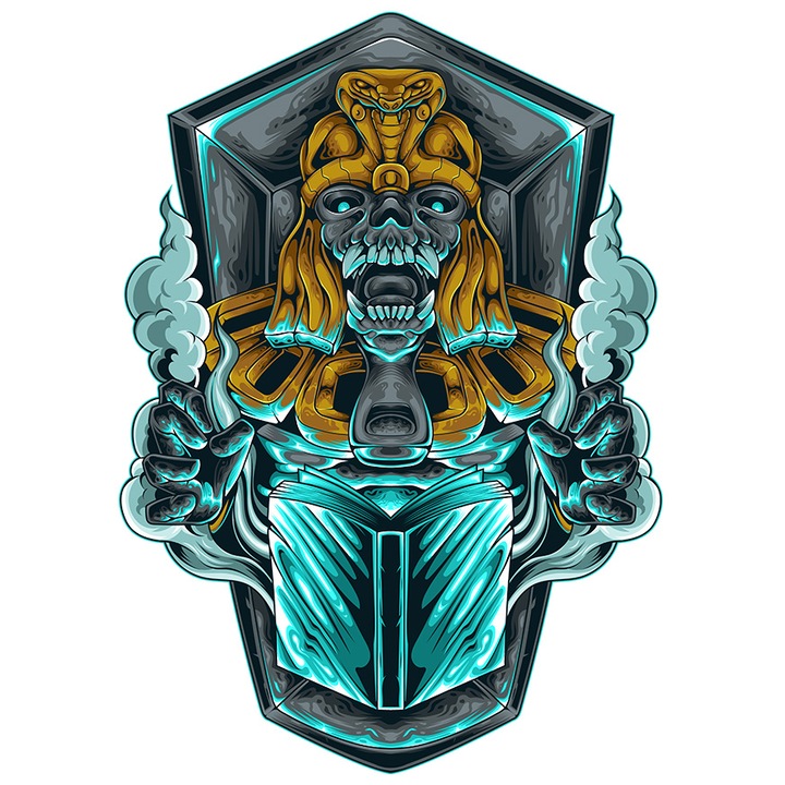 Sticker Cu Mumie, Fum, Carte, Cobra, Egiptean, Monstru, cu Margini Albe, PVC Vinyl 28 cm