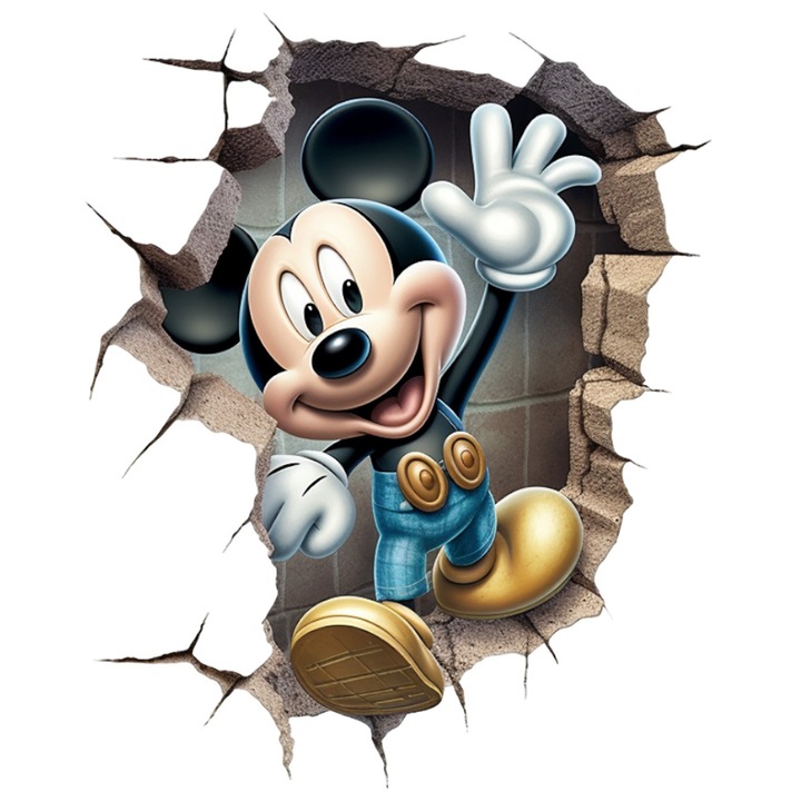 Sticker Cu Mickey Mouse, Personaj, Disney, Zid, Iubitori De Desene Animate, cu Margini Albe, PVC Vinyl 15 cm