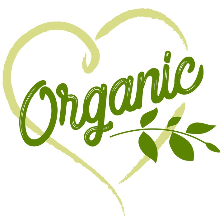 Sticker Cu Mesaj Organic, Frunza, Inima, Emblema, Bio, Sanatos, cu Margini Albe, PVC Vinyl 28 cm