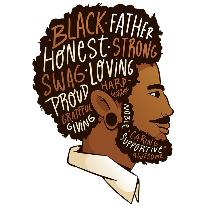 Sticker Cu Mesaj Motivational In Engleza Black Father, Tata Negru, Barbat, Barba, Afro, cu Margini Albe, PVC Vinyl 10 cm