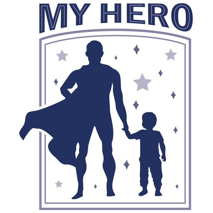 Sticker Cu Mesaj Inspirational My Hero, Parinte, Copil, Tata, Erou, cu Margini Albe, PVC Vinyl 23 cm