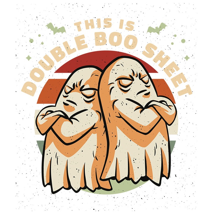 Sticker Cu Mesaj In Engleza This Is Double Boo Sheet, Halloween, cu Margini Albe, PVC Vinyl 10 cm