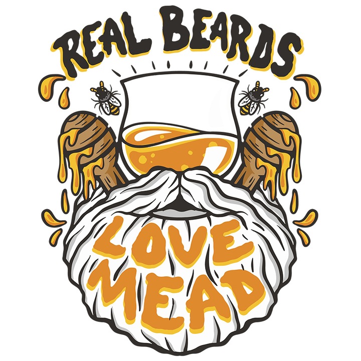 Sticker Cu Mesaj in Engleza Real Beards Love Mead, Miere, Albine, cu