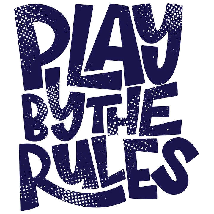 Sticker Cu Mesaj In Engleza Play Bt The Rules, Reguli, Joc, cu Margini Albe, PVC Vinyl 40 cm