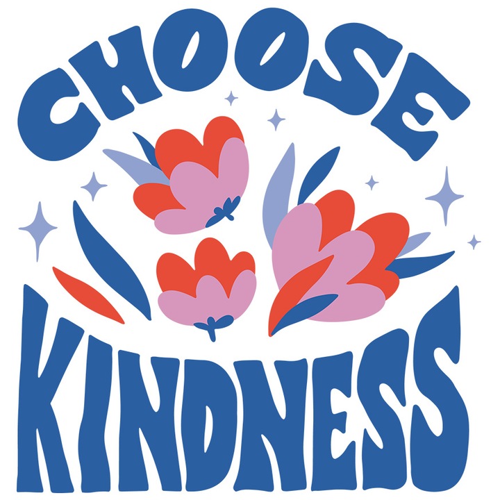 Sticker Cu Mesaj In Engleza Choose Kindness, Flori, Frunze, Stele, cu Margini Albe, PVC Vinyl 90 cm
