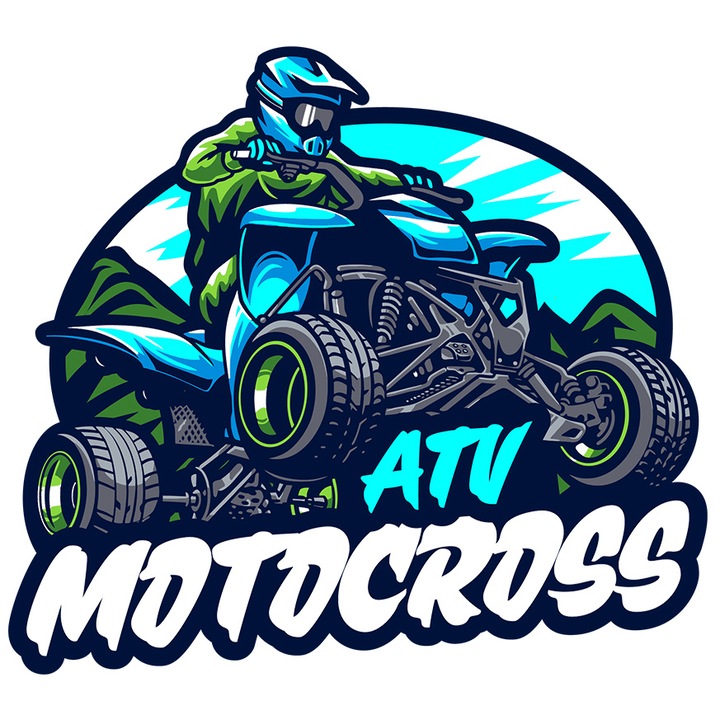 Sticker Cu Mesaj ATV Motocross, Casca, Munte, Cer, Sport, cu Margini Albe, PVC Vinyl 28 cm