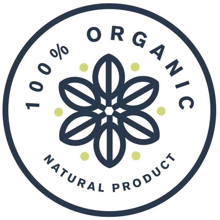 Sticker Cu Mesaj 100% Organic, Cerc, Buline, Natural, Frunze, Emblema, cu Margini Albe, PVC Vinyl 15 cm