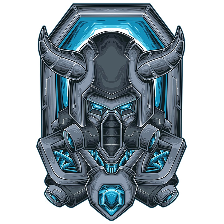 Sticker Cu Luptator, Mecha, Viking, Coarne, SF, Robot, cu Margini Albe, PVC Vinyl 50 cm