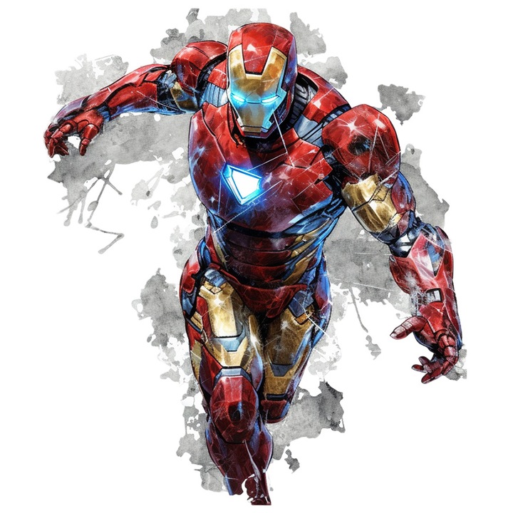 Sticker Cu Iron Man, Tony Stark, Marvel, Avengers, Supereroi, cu Margini Albe, PVC Vinyl 15 cm