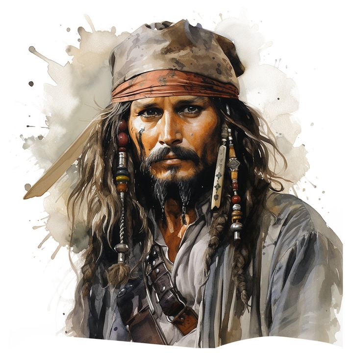 Matrica Jack Sparrow-val, Karib-tenger kalózai, Kalóz, Sál, Szakáll, Filmek, Fehér szélekkel, PVC Vinyl 23 cm