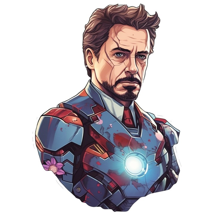Sticker Cu Iron Man, Marvel, Avengers, Tony Star, Supereroi, cu Margini Albe, PVC Vinyl 10 cm
