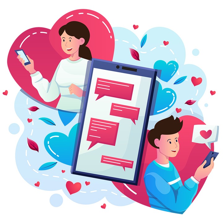 Sticker Cu Inimi, Telefon, Mesaje, Frunze, Intalnire, cu Margini Albe, PVC Vinyl 15 cm