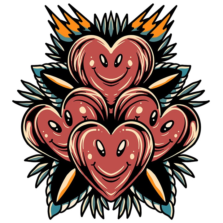 Sticker Cu Inimi, Buchet, Frunze, Abstract, Tepi, cu Margini Albe, PVC Vinyl 50 cm