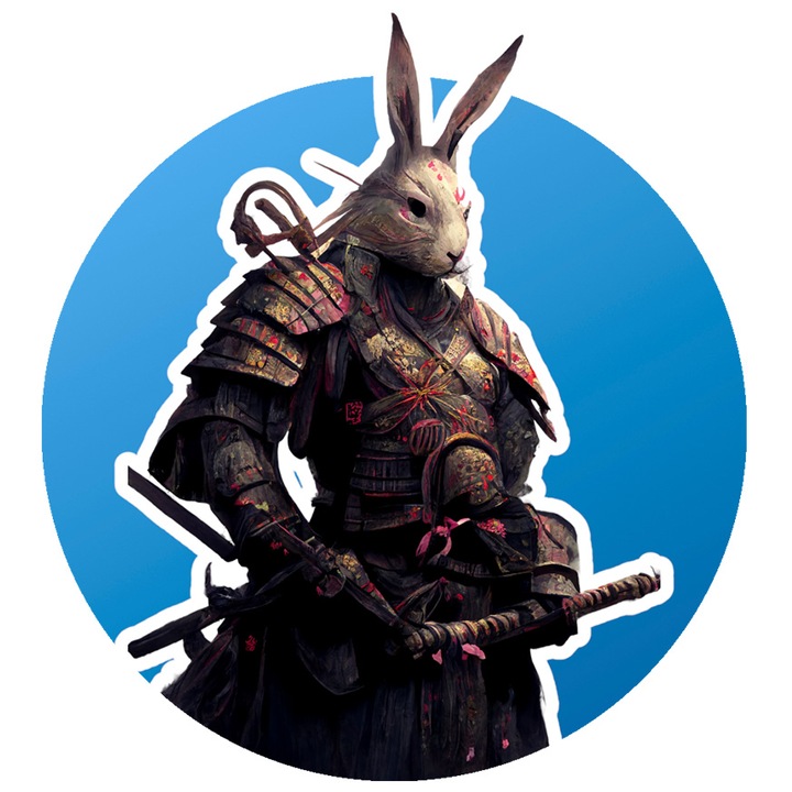 Sticker Cu Iepure, Samurai, Razboinic, Japonez, Katana, cu Margini Albe, PVC Vinyl 40 cm