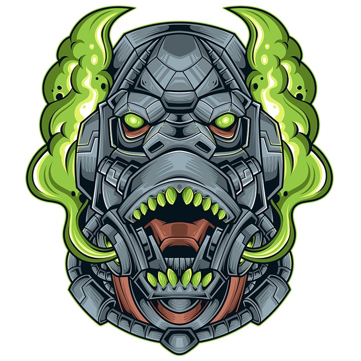 Sticker Cu Gorila, Robot, Mecha, Fum, SF, Cyberpunk, cu Margini Albe, PVC Vinyl 15 cm