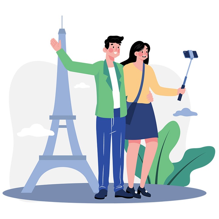 Sticker Cu Franta, Turism, Turnul Eiffel, Telefon, cu Margini Albe, PVC Vinyl 28 cm