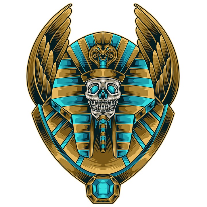 Sticker Cu Faraon, Cobra, Palarie, Egipt, Craniu, Fantasy, cu Margini Albe, PVC Vinyl 28 cm