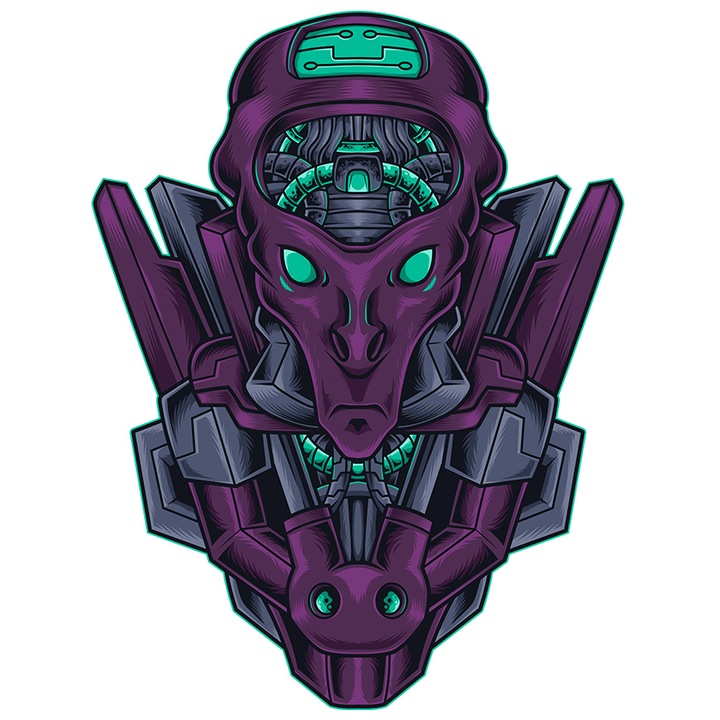 Sticker Cu Extraterestru, Mecha, Robot, Cabluri, Sci Fi, Cyberpunk, cu Margini Albe, PVC Vinyl 90 cm