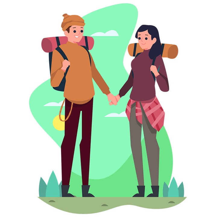 Sticker Cu Drumetie, Ghiozdan, Sac Dormit, Cuplu, cu Margini Albe, PVC Vinyl 90 cm