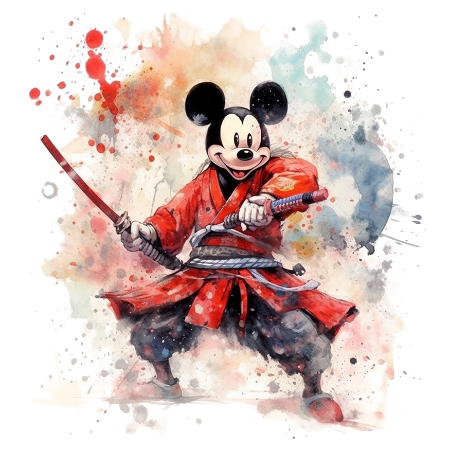 Sticker Cu Disney, Mikey Mouse, Samurai, Costum, Katana, cu Margini ...