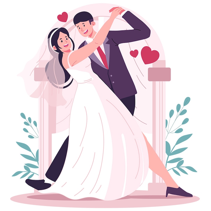 Sticker Cu Dans, Mire, Mireasa, Nunta, Dragoste, cu Margini Albe, PVC Vinyl 10 cm