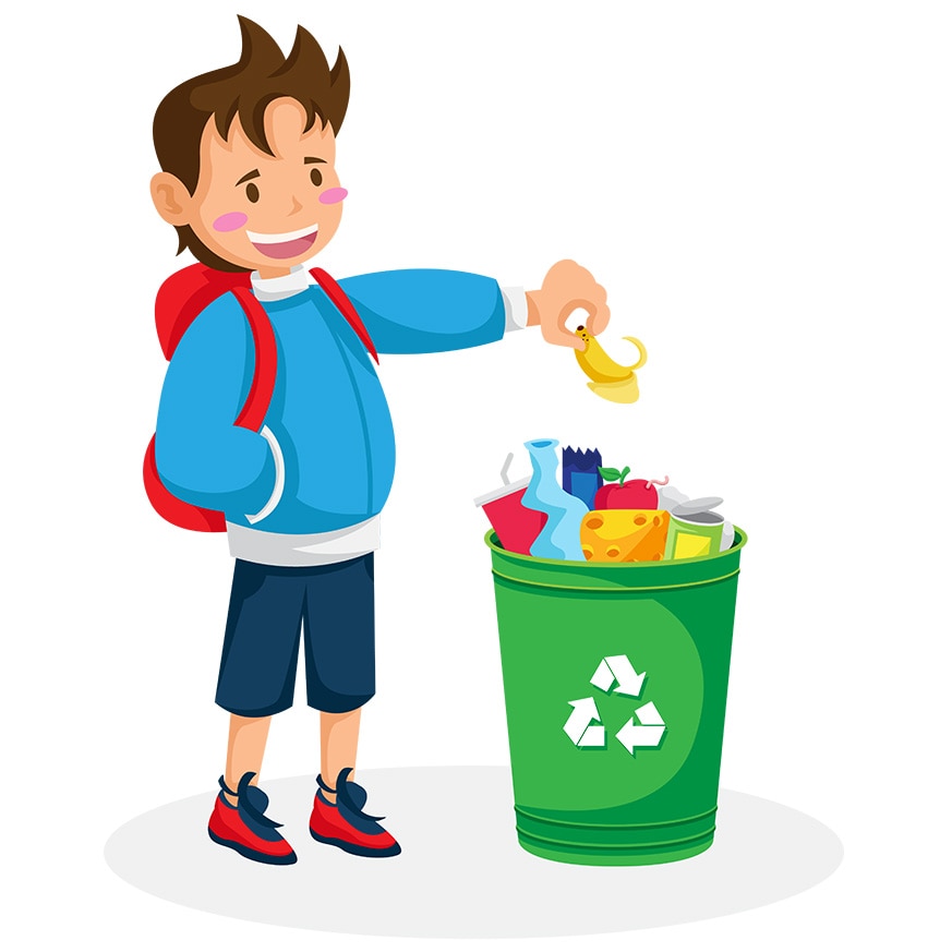 Sticker Gunoi Sticker Cu Copil, Cos De Gunoi, Reciclare, Coaja, cu Margini Albe, PVC ...