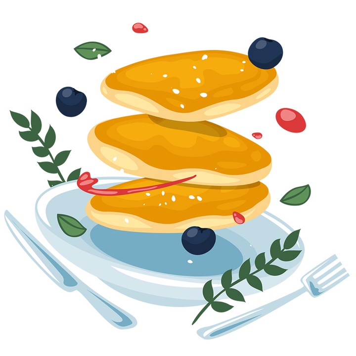 Sticker Cu Clatite, Mancare, Afine, Tacamuri, cu Margini Albe, PVC Vinyl 70 cm