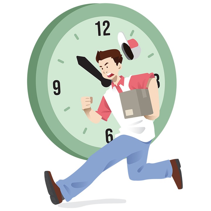 Sticker Cu Ceas, Livrator, Colet, Timp, cu Margini Albe, PVC Vinyl 40 cm