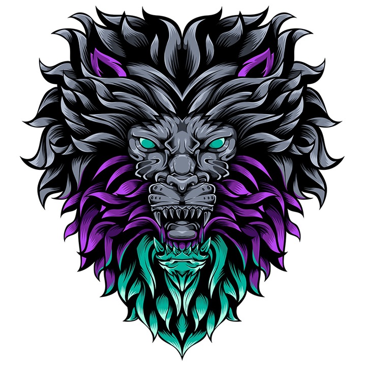 Sticker Cu Cap De Leu, Coama, Animal, Abstract, Ilustratie, cu Margini Albe, PVC Vinyl 40 cm