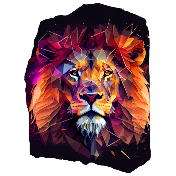 Sticker Cu Cap De Leu, Arta Abstracta, Spatiu, Geometric, cu Margini Albe, PVC Vinyl 40 cm