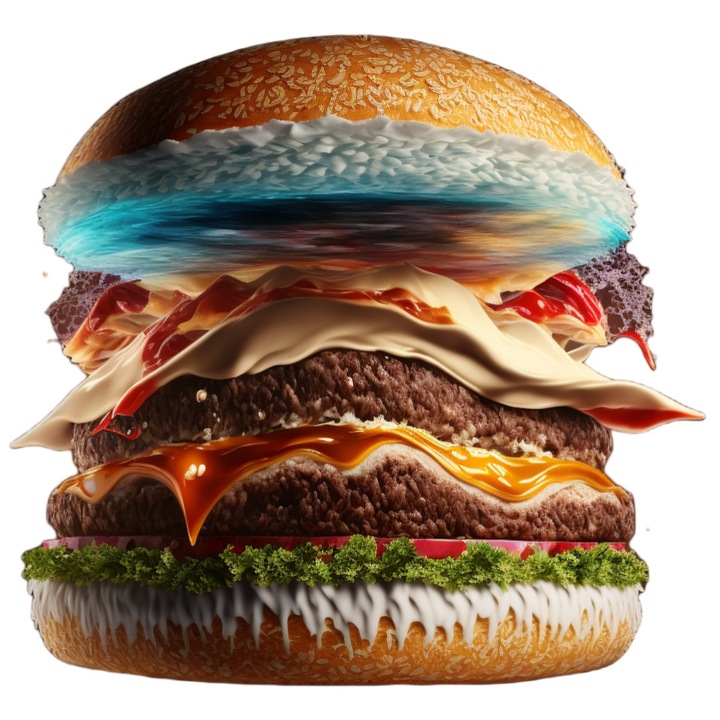 Sticker Cu Burger, Fast Food, Abstract, Cer, Nori, Mancare, cu Margini Albe, PVC Vinyl 90 cm