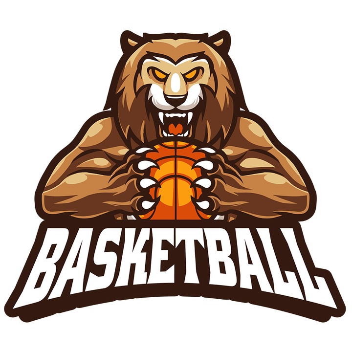 Sticker Cu Basketball, Emblema, Minge, Leu, Gheare, Echipa, cu Margini Albe, PVC Vinyl 40 cm