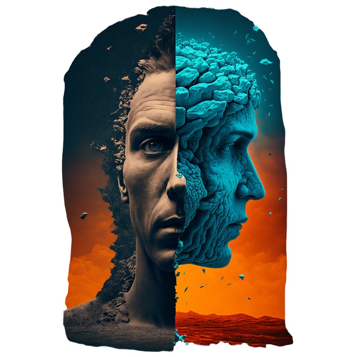 Sticker Cu Barbat Si Femeie, Elemente Natura, Desert, Cer, Apus, Pamant, Soare, Nisip, cu Margini Albe, PVC Vinyl 10 cm