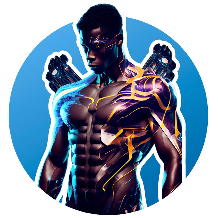 Sticker Cu Android, Tehnologie, Robot, Muschi, Afro, Sci-Fi, cu Margini Albe, PVC Vinyl 10 cm