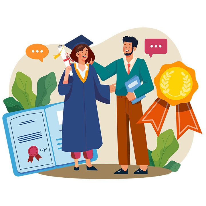 Sticker Cu Absolvire, Student, Diploma, Panglica, Medalie, cu Margini Albe, PVC Vinyl 15 cm