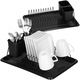 Uscator de vase metalic cu tava detasabila si suport tacamuri, 38x24x13 cm, negru