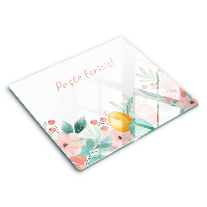 Tocatoare de bucatarie, Wallfluent, din sticla, 60x52 cm, Paste Fericit!, Multicolor, 010010520040000274576