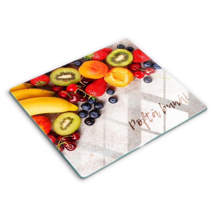 Tocatoare de bucatarie, Wallfluent, din sticla, 60x52 cm, Fructe, Pofta buna!, Multicolor, 010010520040000274907