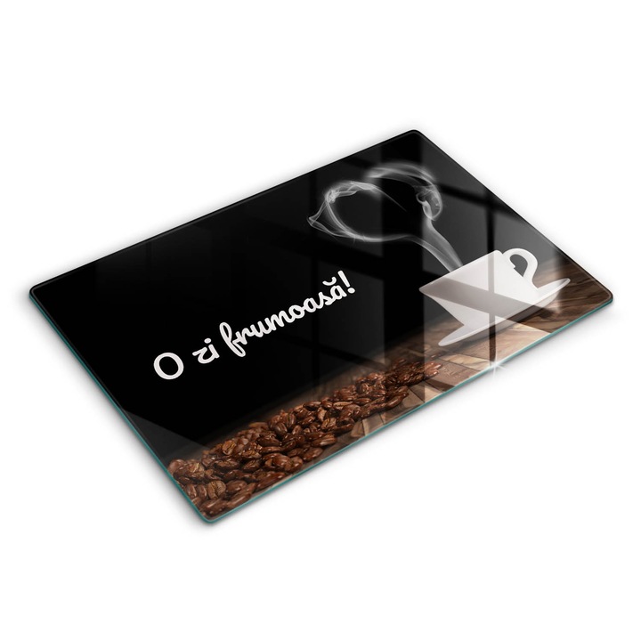 Tocatoare de bucatarie, Wallfluent, din sticla, 80x52 cm, O zi buna!, Negru, 010010520060000274667