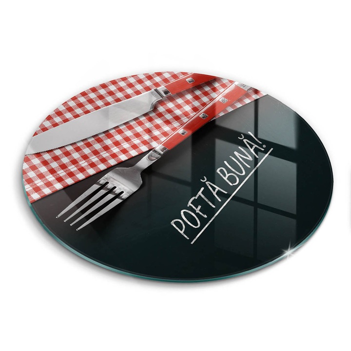 Tocatoare de bucatarie, Wallfluent, din sticla, Ø40 cm, Pofta buna!, Multicolor, 010010520080000274626