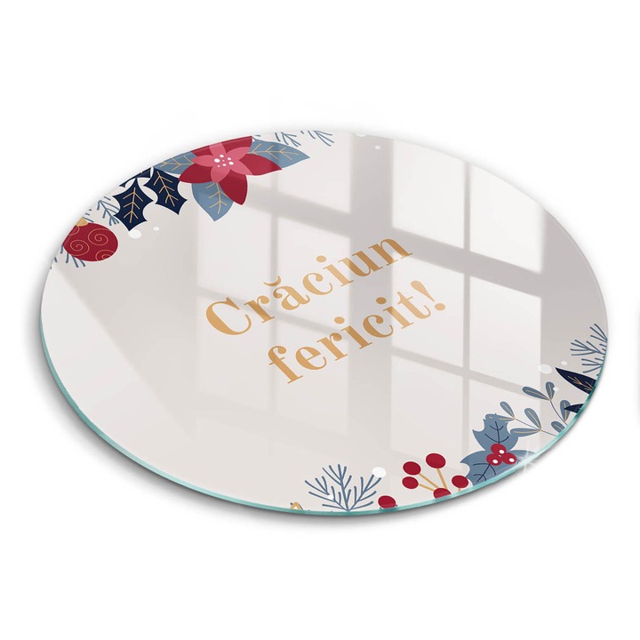 Tocatoare de bucatarie, Wallfluent, din sticla, Ø40 cm, Craciun: Craciun Fericit!, Multicolor, 010010520080000274533