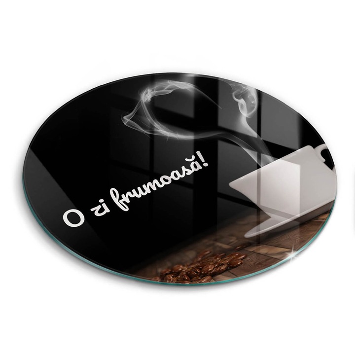 Tocatoare de bucatarie, Wallfluent, din sticla, Ø30 cm, O zi buna!, Negru, 010010520070000274667