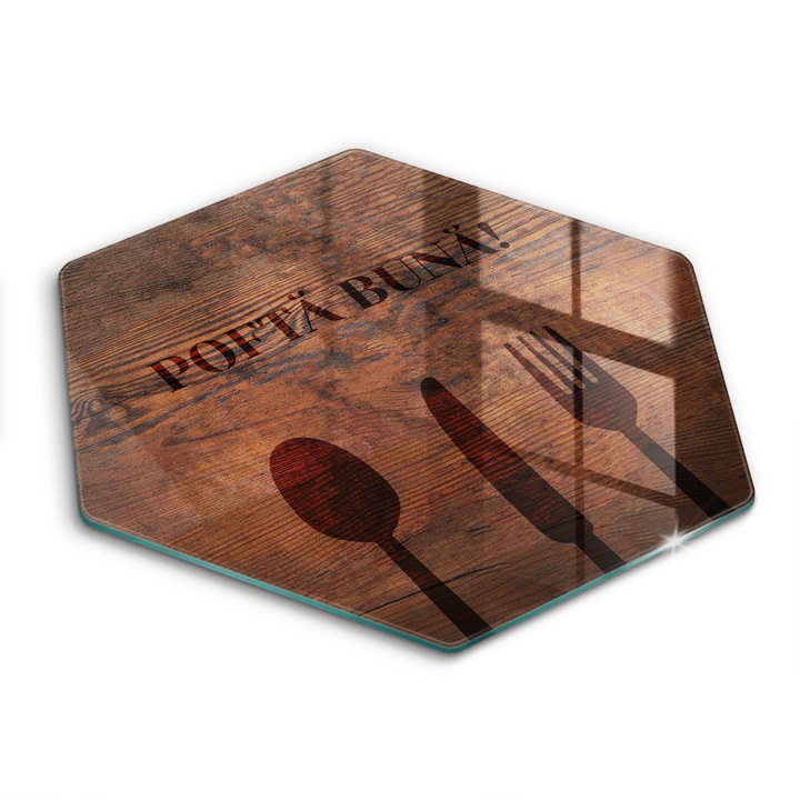 Tocatoare de bucatarie, Wallfluent, din sticla, h40cm, Motiv: Pofta buna!, Maro, 010010520090000274204