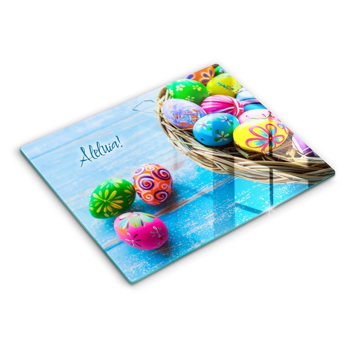 Tocatoare de bucatarie, Wallfluent, din sticla, 40x52 cm, Aleluia de Paste!, Multicolor, 010010520130000274258