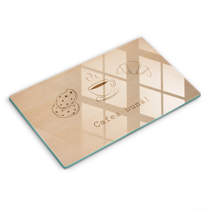 Tocatoare de bucatarie, Wallfluent, din sticla, 30x52 cm, Motiv, Pofta buna la cafea!, Maro, 010010520110000275076