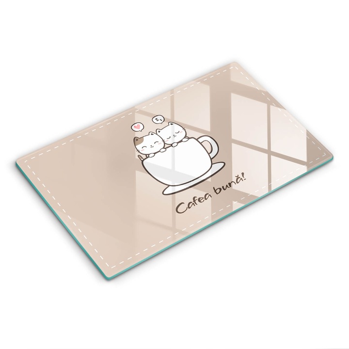 Tocatoare de bucatarie, Wallfluent, din sticla, 30x52 cm, Motiv: Pofta buna la cafea!, Bej, 010010520110000274761