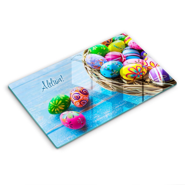 Tocatoare de bucatarie, Wallfluent, din sticla, 30x52 cm, Aleluia de Paste!, Multicolor, 010010520110000274258