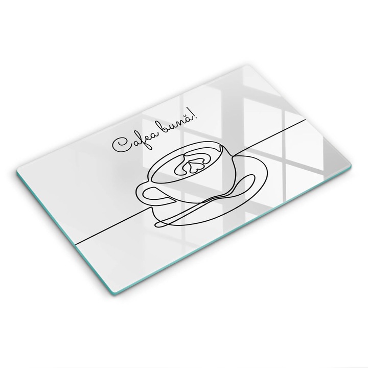 Tocatoare de bucatarie, Wallfluent, din sticla, 30x52 cm, Cafea, Pofta buna la cafea!, Alb, 010010520110000274806