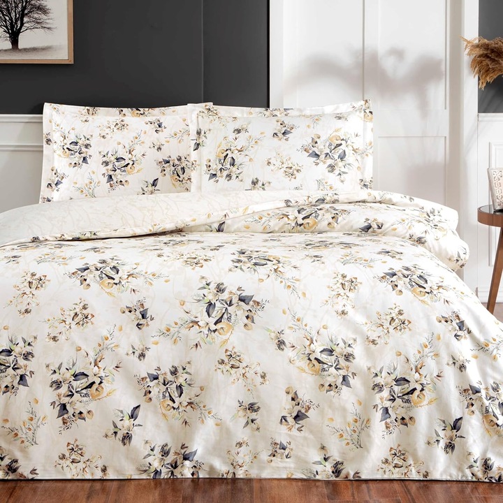 Комплект спално бельо за 2 лица, 100% сатениран памук, Maisy Krem (Mako Saten)