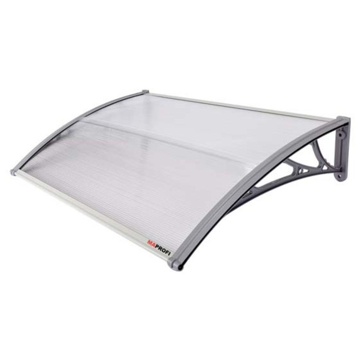 Copertina de usa MAPROFI, MODEL ECO 150x80 cm Gri/Transparenta, Placa Policarbonat 5 mm, Suporturi din ABS, Marchiza pentru Usa cu Accesorii Montaj Incluse